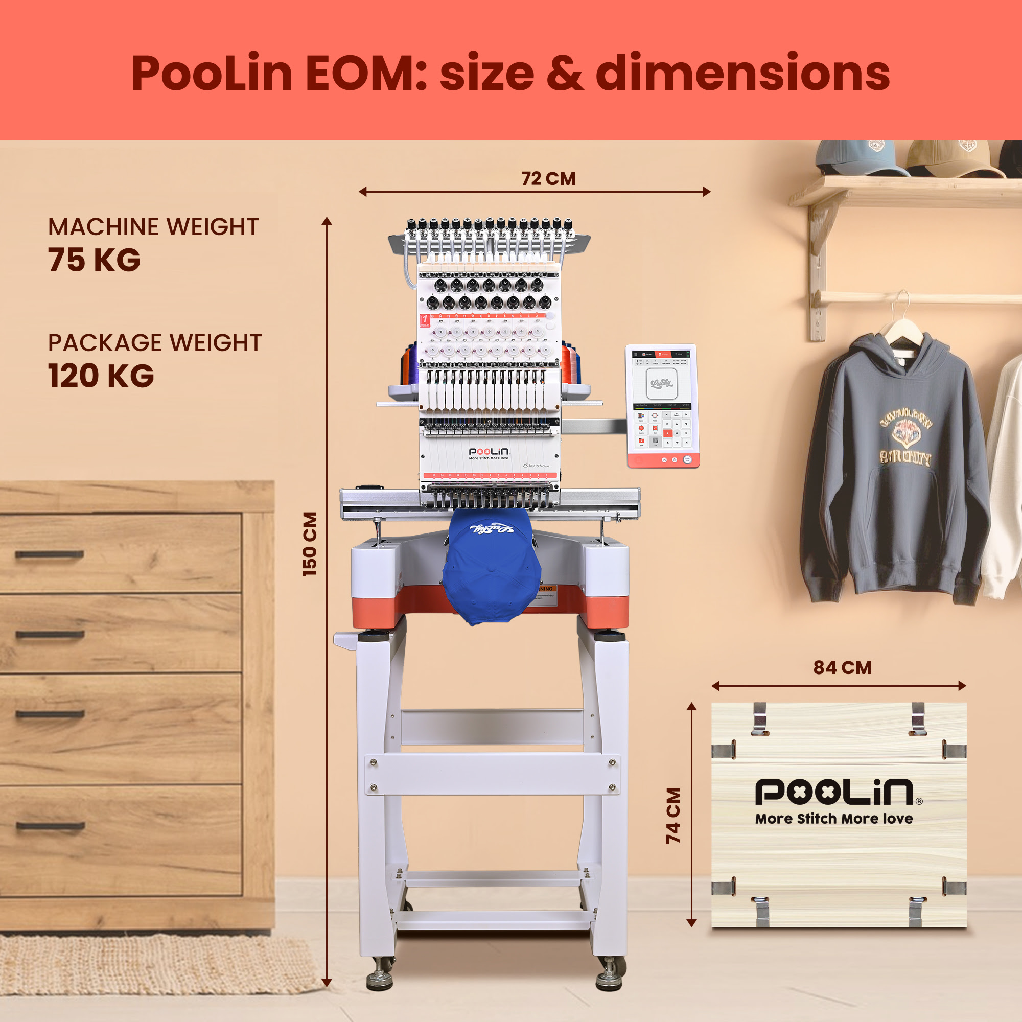 PooLin EOM kompaktna profesionalna mašina za vez sa 15 igala